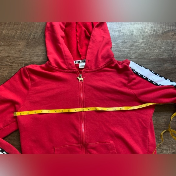 PINK Victoria s Secret red zip-up hoodie Y2K white stripe snap details sz L - Picture 3 of 14
